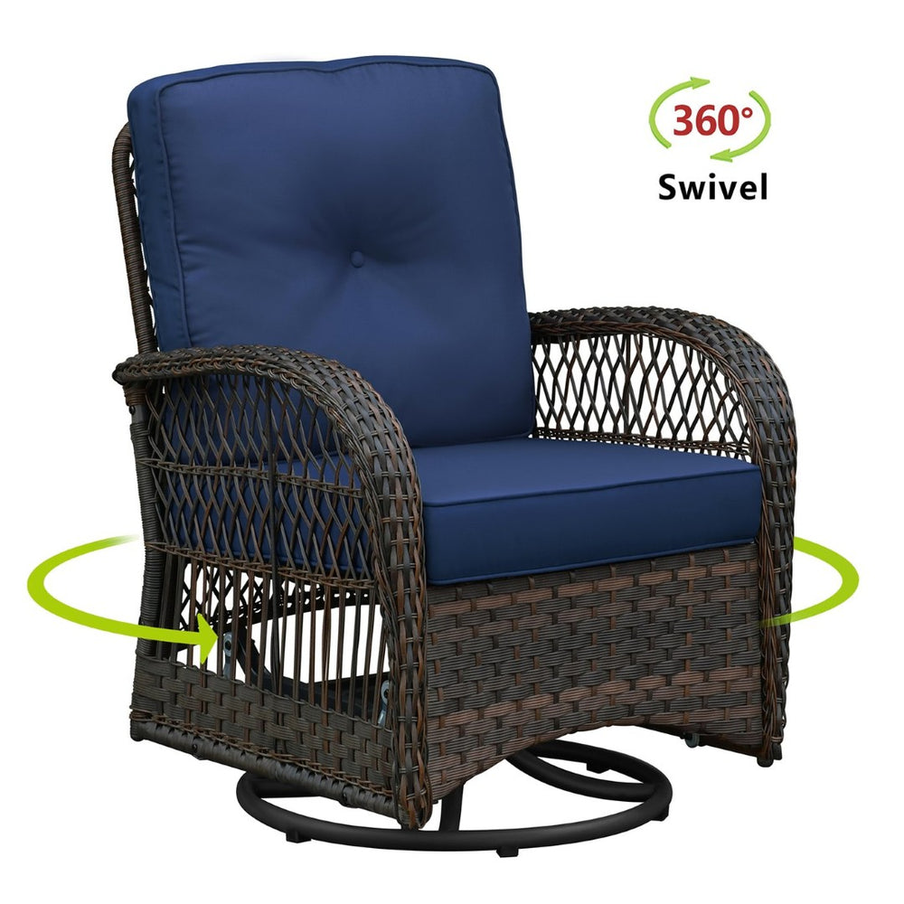 English Elm 3 Piece Outdoor Wicker Rocking Bistro Set with Glass Top Table Patio Porch W1889P500331