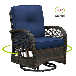 English Elm 3 Piece Outdoor Wicker Rocking Bistro Set with Glass Top Table Patio Porch W1889P500331