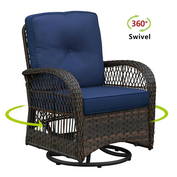 English Elm 3 Piece Outdoor Wicker Rocking Bistro Set with Glass Top Table Patio Porch W1889P500331