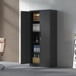 English Elm 72"h Steel Locking Storage Cabinet 4 Adjustable Shelves Powder Coated Garage Office W2735P457281
