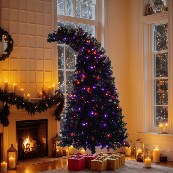English Elm 6FT Black Artificial Christmas Tree with 250 LED Orange & Purple Lights, 900 Tips, UV-Resistant Indoor Decor PX283441AAA