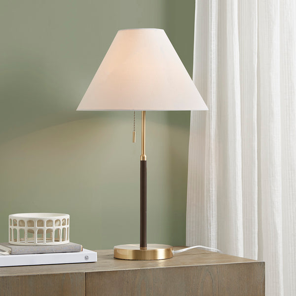 JLA Home INK+IVY - Two Two-tone Pull-chain Table Lamp with Mid-Century Two-Tone Finish, Tapered Shade, 9W LED Included, Pull-Chain Switch, 60" Cord, 2-Year Warranty II153-0147