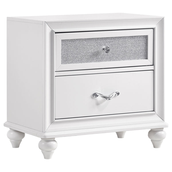 English Elm Barzini White 2-Drawer Nightstand with Faceted Crystal Hardware, Sleek Rectangular Modern Accent Piece B062P344905