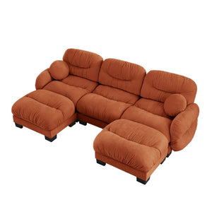 English Elm Pleated Chenille U-shape Sectional Sofa with Ottomans Ergonomic Foam Curved Armrests Orange W5656S00069