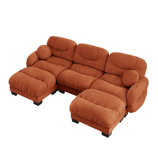 English Elm Pleated Chenille U-shape Sectional Sofa with Ottomans Ergonomic Foam Curved Armrests Orange W5656S00069