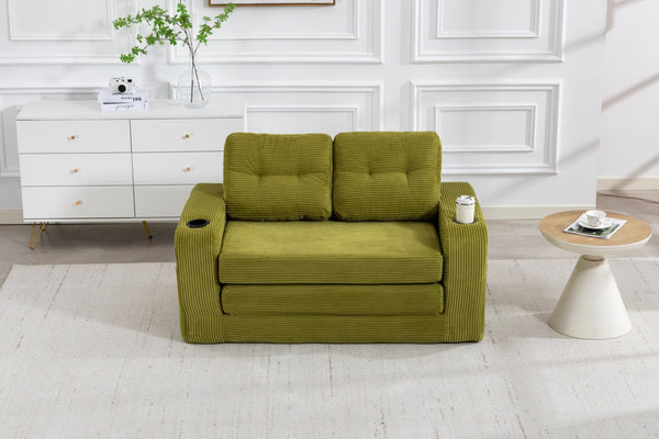 English Elm Convertible Floor Sofa Bed with Memory Foam and Ribbed Corduroy for Small Spaces Olive W395P438030