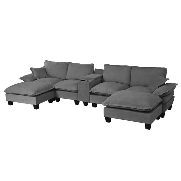 English Elm Modular Cloud Sofa U-shape Chenille Sectional with Storage Usb Charging Ottomans Grey W3163S00124