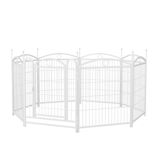 English Elm Dog Playpen 8 Panel Heavy Duty Iron Pet Fence Foldable Indoor Outdoor Exercise Pen White W368P234001