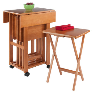 Winsome Wood Sophia 5-piece Snack Table Set With Drop Leaf Top - Teak Wood, Folding Trays & Easy Storage Stand Teak Solid ,Composite Wood 33720-winsome-wood