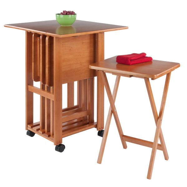 Winsome Wood Sophia 5-piece Snack Table Set With Drop Leaf Top - Teak Wood, Folding Trays & Easy Storage Stand Teak Solid ,Composite Wood 33720-winsome-wood