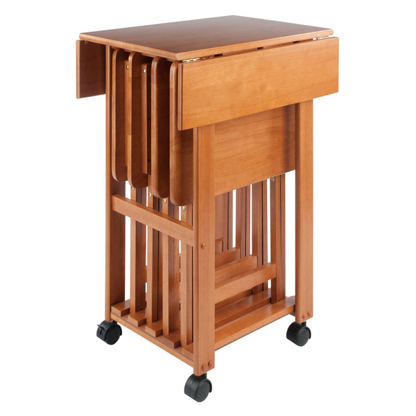 Winsome Wood Sophia 5-piece Snack Table Set With Drop Leaf Top - Teak Wood, Folding Trays & Easy Storage Stand Teak Solid ,Composite Wood 33720-winsome-wood