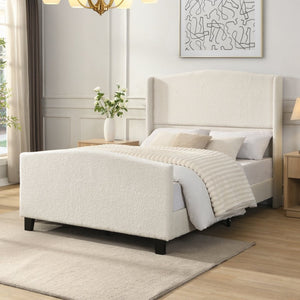 English Elm Full Platform Bed Tall Teddy Velvet Headboard Solid Wood Legs No Box Spring Needed W1716P419743