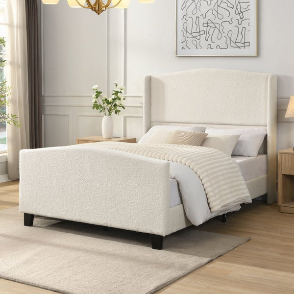 English Elm Full Platform Bed Tall Teddy Velvet Headboard Solid Wood Legs No Box Spring Needed W1716P419743