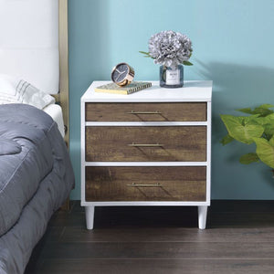 English Elm Two-tone 3-Drawer Nightstand with Round Tapered Legs, Spacious Storage & Weathered Oak Fronts for Bedrooms Brown Oak,White B016P256489