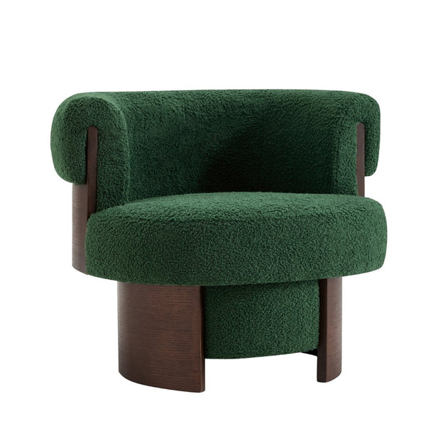 English Elm Modern Sculptural Barrel Swivel Chair Bentwood Frame Polyester Upholstery Accent Seating Green N760P369230C