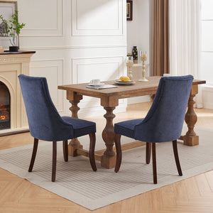 English Elm Rayon Elegant High Back Dining Chair Set with Plush Flocking Upholstery, Rebound Sponge Comfort Blue W1143P190235