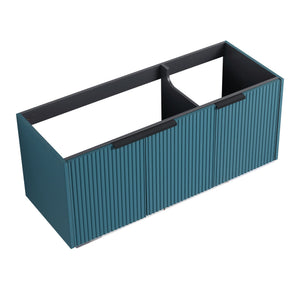 English Elm 48" Floating Bathroom Vanity with Wavy Panels, 3 Soft-Close Doors, Plywood Build & Dual Handles Lake Blue W999P251810