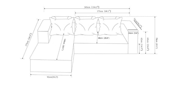 English Elm 104" Modular Cloud Sectional Plush Corduroy Deep Seat Sofa for Living Rooms W3975S00045