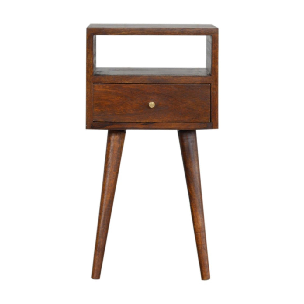 English Elm Solid Wood Mini Chestnut Nightstand With Nordic Legs - Stylish, Compact, Handcrafted Storage Solution B182P279309-GIGA