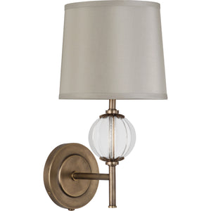 Robert Abbey Latitude Wall Sconce Aged Brass Finish with Clear Glass Accents Oyster Grey Silk Shade With Gold Foil Lining