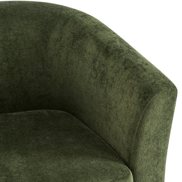 English Elm Halo Velvet Barrel Swivel Accent Chair with Bentwood Ring Base for Living Rooms Olive Green,Walnut N776P378583G