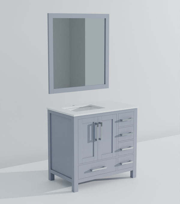 English Elm Dark Grey Bath Vanity Set With Cultured Marble Top, Matching Mirror & Ample Storage Solution B2731S00782