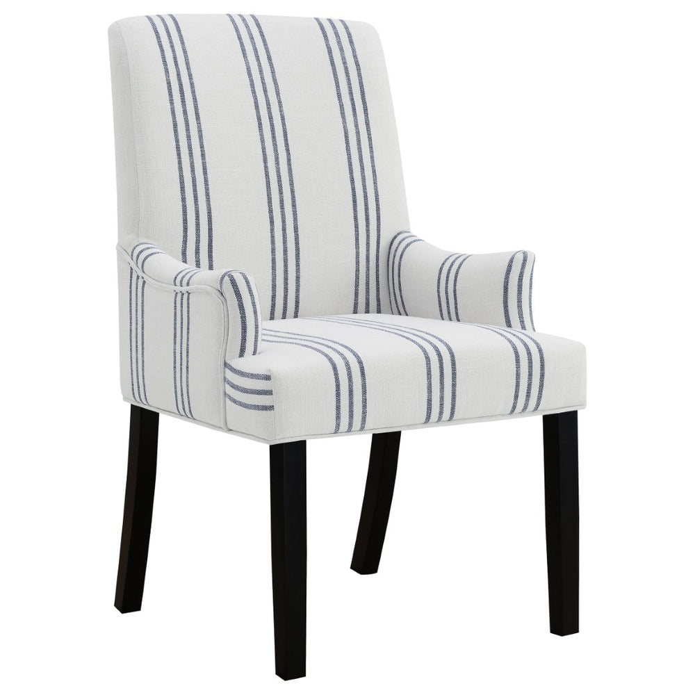 English Elm Draper Striped Polyester Dining Arm Chair with Matte Black Rubberwood Frame Modern B062P441430