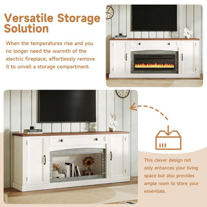 English Elm On-trend Farmhouse Electric Fireplace Console Walnut Veneer Media Cabinet for Living Room White N721S000069K