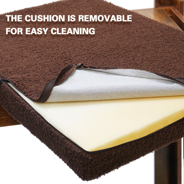 English Elm Pet Bunk Bed Vintage Double-Level Window Perch with Removable Steps, Cushion, Scratch Pad, Sturdy W1687P165899