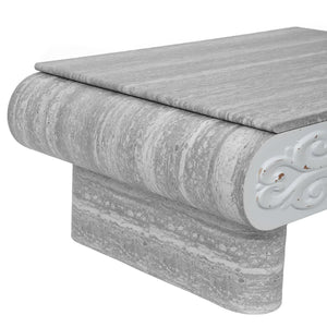 English Elm Rounded Edge Coffee Table Solid Wood Engraved Drawer Modern Living Room Storage Beige+Grey W3040P428762
