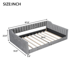 English Elm Full XL Upholstered Daybed with Velvet Channel Tufting, Tapered Dowel Legs & Side Storage Pocket Gray DL002211AAE