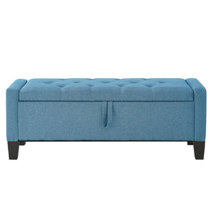 English Elm Ottoman Tufted Linen Storage Bench with Safety Hinge Solid Wood Frame Entryway Seat W2186P470000