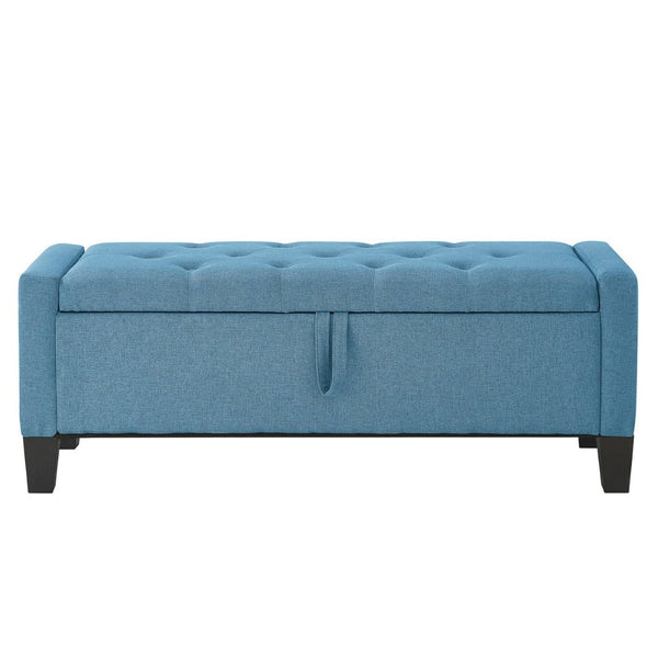 English Elm Ottoman Tufted Linen Storage Bench with Safety Hinge Solid Wood Frame Entryway Seat W2186P470000