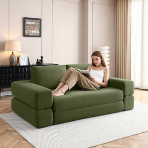 English Elm 81'' Corduroy Floor Sofa Convertible Loveseat Futon Sleeper with Foam Fill and Pillows Green W1117P459731