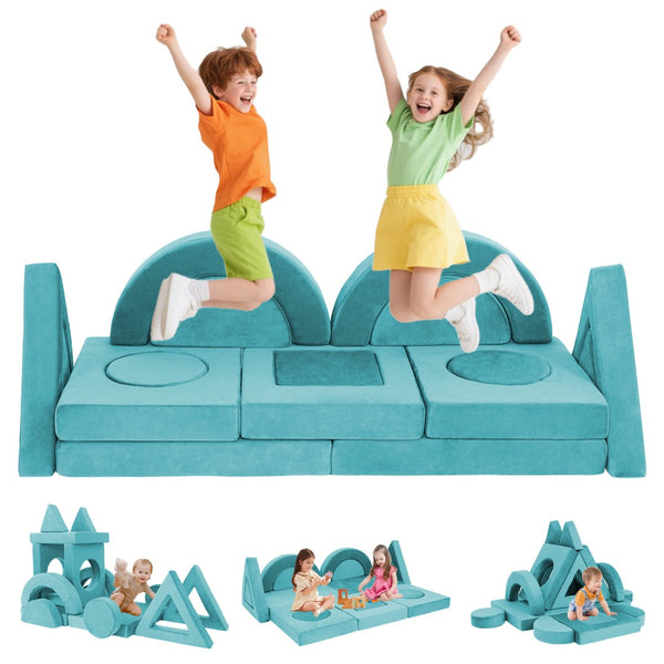 English Elm 16 Piece Modular Foam Play Couch Fort Building Set for Creative Kids Playroom Use Cyan T5880P493420