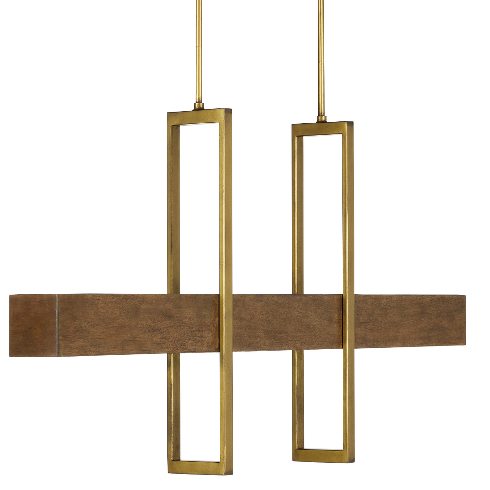 Tonbridge Modern Linear Chandelier - Chestnut Wood & Brass with Acrylic Diffuser, 3 Lights, Dimmable