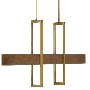 Tonbridge Modern Linear Chandelier - Chestnut Wood & Brass with Acrylic Diffuser, 3 Lights, Dimmable