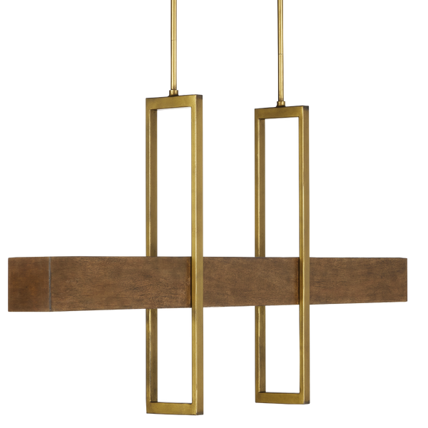 Tonbridge Modern Linear Chandelier - Chestnut Wood & Brass with Acrylic Diffuser, 3 Lights, Dimmable
