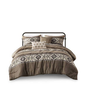 English Elm 5 Stripe Herringbone Comforter Set with Throw Pillows Full/Queen — Southwestern Striped Microfiber Cozy Brown 23.82 L x 19.29 W x 11.02 H B035P266667