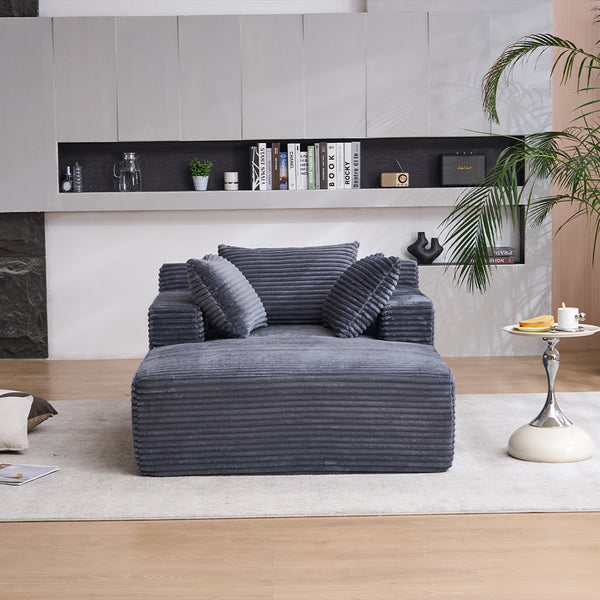 English Elm Oversized Corduroy Chaise Longue Sofa Bed — Modern Deep-Seat Sleeper with Armrests & Pillows for Compact Spaces Grey W1752P264710