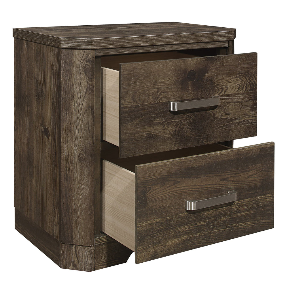 English Elm Rustic Jocelyn Nightstand in Brown Faux-Wood with Clipped Corners, Dual Drawers & Nickel Pulls B011P186840