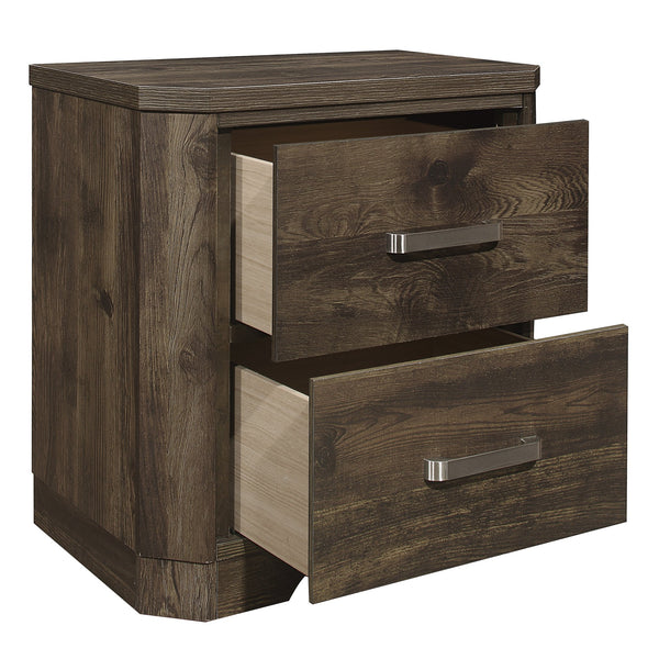 English Elm Rustic Jocelyn Nightstand in Brown Faux-Wood with Clipped Corners, Dual Drawers & Nickel Pulls B011P186840