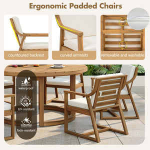 English Elm Trexm Acacia Wood Outdoor Dining Armchairs with Cushions for Patio Garden Light Teak N715P404282D