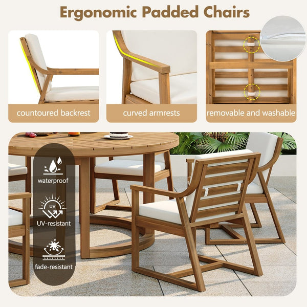 English Elm Trexm Acacia Wood Outdoor Dining Armchairs with Cushions for Patio Garden Light Teak N715P404282D