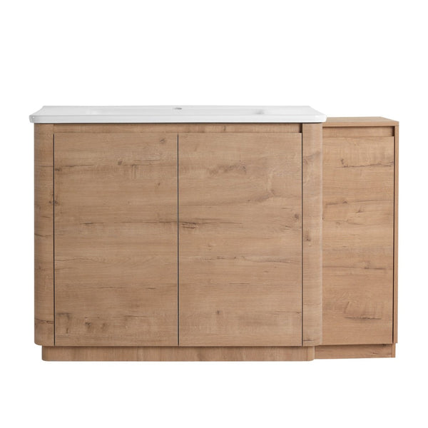 English Elm 52'' Freestanding Bathroom Vanity Oak Finish Ceramic Sink Soft Close Storage Cabinet W999S00513
