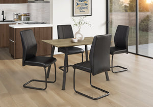 English Elm Dining Table Rectangular Laminate Top Angled Black Metal Legs Modern Kitchen Seating Taupe B2710P461770