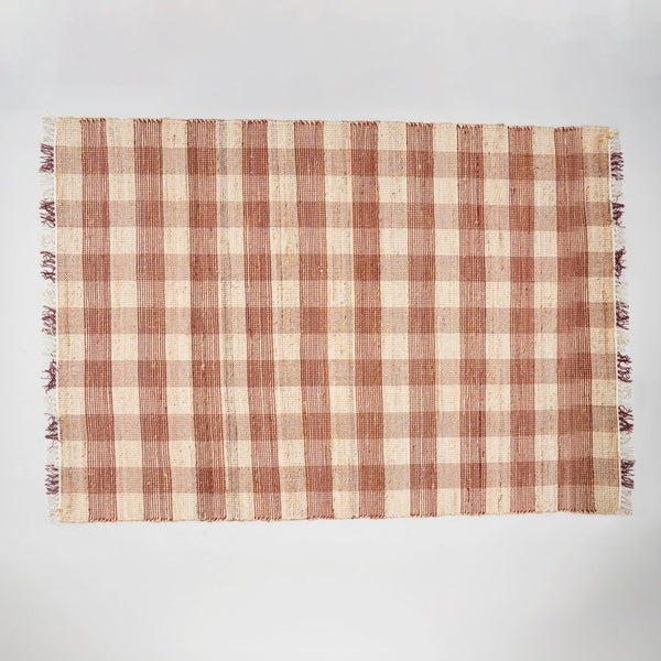 English Elm Area Rug, Handcrafted Jute Cotton Blend, Durable Dark Brown Plaid, Perfect For High-Traffic Spaces 6X9 Ft B346P321267