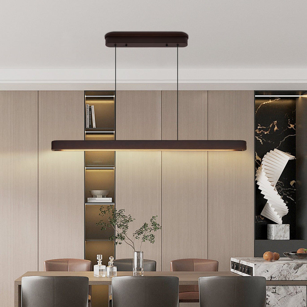 English Elm 39-Inch Walnut Wood Modern Led Pendant Light – Adjustable, Dimmable, Stylish Fixture For Any Space W2312P375017