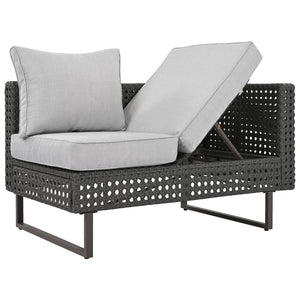 English Elm K&K 6-Pers Diamond Weave Patio Sectional Set with Thick Cushions, Extendable Ice Coffee Table, UV-Resistant Wicker Grey+Brown+Yellow N707S000013G