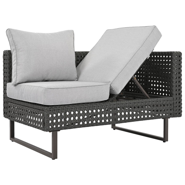 English Elm K&K 6-Pers Diamond Weave Patio Sectional Set with Thick Cushions, Extendable Ice Coffee Table, UV-Resistant Wicker Grey+Brown+Yellow N707S000013G